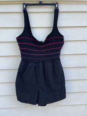 Vintage 80s 90s Le Cove Black Romper Womens Plus Size 20W Retro Streetwear Indie